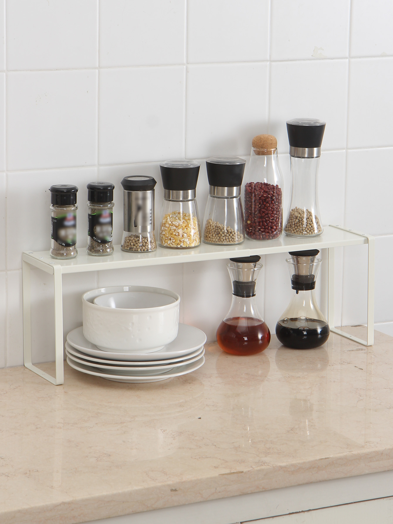 Commercial Kitchen Shelving - White Adjustable Kitchen Countertop Organizer Expandable