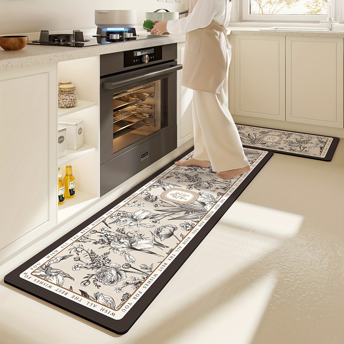 VIKAMA Vintage Floral Pattern  - Kitchen Flooring Commercial ulasan dan harga